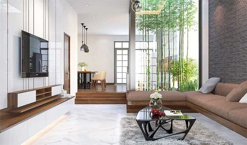 Phòng khách kết hợp tiểu cảnh